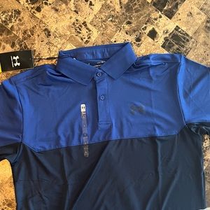 NWT Under Armour Performance Polo shirt sleeve shirt sz L blue and black
